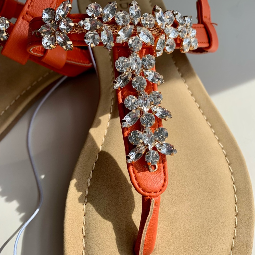 NWT Orange Rhinestone Sandals - Picture 2 of 5